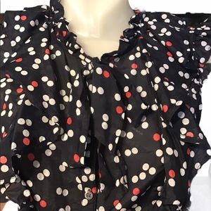 Gap Triple Ruffle Polka Dot Tie  Button Front Top